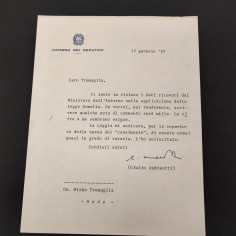 Biglietto autografo Giulio Andreotti destinatario Mirko Tremaglia gennaio 1983