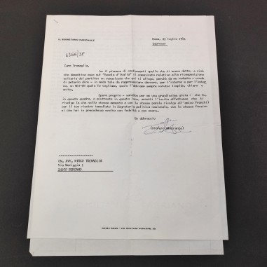 Originale lettera a firma Almirante destinatario Mirko Tremaglia 1982