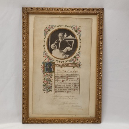 Documento incorniciato Papa Pio XI con implorazione per indulgenza plenaira