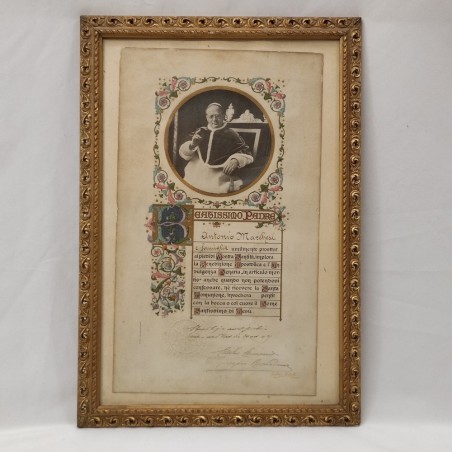 Documento incorniciato Papa Pio XI con implorazione per indulgenza plenaira