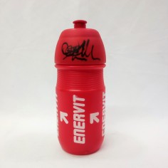 Autografo ciclista Mario Cipollini su borraccia ciclismo rossa Enervit