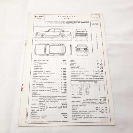 Schede omologazione Alfa Romeo tipo 119A anno 1978