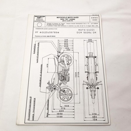 2x Schede omologazione Moto Guzzi tipo PF V50III anno 1980 e PD V 35 II 1980