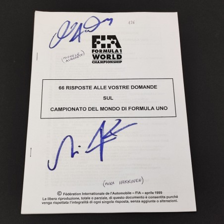 Opuscolo FIA con autografi piloti Michele Alboreto e Mika Hakkinen
