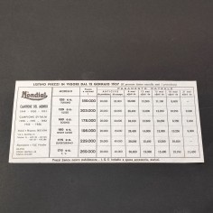 Listino prezzi 1957 moto MONDIAL velina 25x11 cm