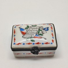 Scatolina in ceramica con finiture in metallo, provenienza Francia