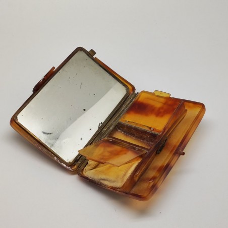 Piccola scatolina porta trucchi in celluloide venata perido anni 40/50