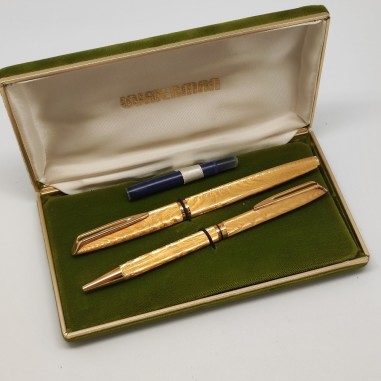 WATERMAN Set in astuccio penne stilografica e biro fusto placcato oro inusate