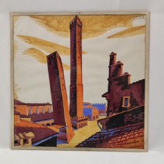 Acquerello veduta torri Asinelli e Garisenda Bologna anni 30 pittore Ugo Lucerni 2
