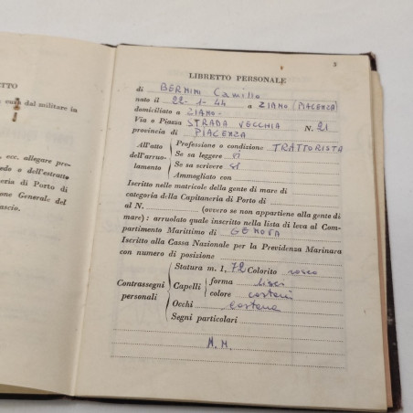 Marina Militare libretto personale dei militi del CEMM 1964