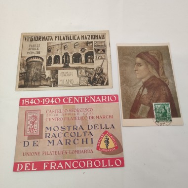 Lotto di 3 cartoline filateliche VII Giornata Filatelica Nazionale 1939