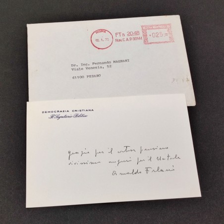 Biglietto augurale con dedica autografa ARNALDO FORLANI 1973
