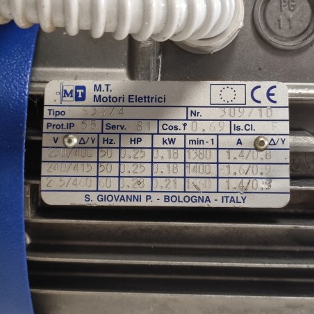 Motore elettrico M.T. tipo 638/4 0,18 Kw ex nastro trasporto usato