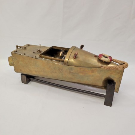 Vintage barca motoscafo giocattolo in ottone con motore a molla l. 40 cm