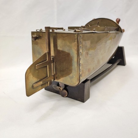 Vintage barca motoscafo giocattolo in ottone con motore a molla l. 40 cm