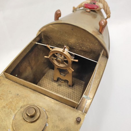 Vintage barca motoscafo giocattolo in ottone con motore a molla l. 40 cm