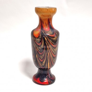Vaso in pasta di vetro striato in tinte marrone rosso e arancio h. 31 cm d.10 cm