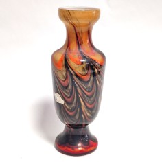 Vaso in pasta di vetro striato in tinte marrone rosso e arancio h. 31 cm d.10 cm 2