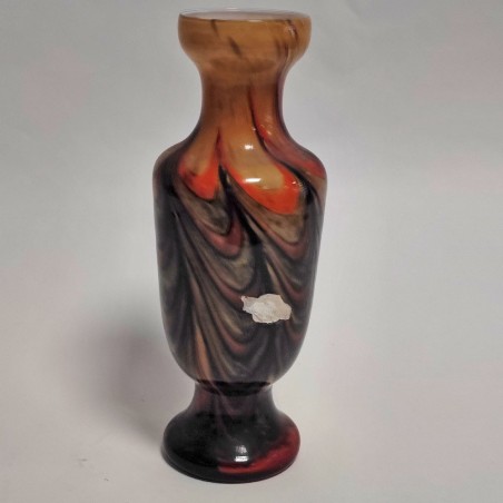 Vaso in pasta di vetro striato in tinte marrone rosso e arancio h. 31 cm d.10 cm