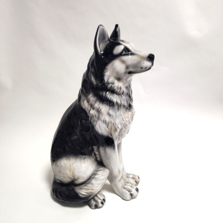 Statua in ceramica cane Husky seduto h. 58 cm bella fattura