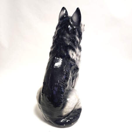 Statua in ceramica cane Husky seduto h. 58 cm bella fattura