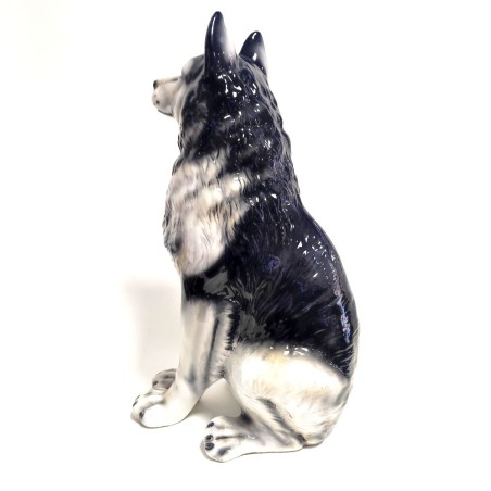 Statua in ceramica cane Husky seduto h. 58 cm bella fattura