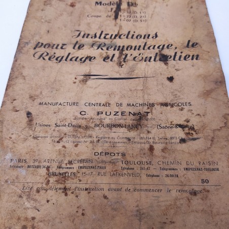 Manuale uso e manutenzone francese Faucheuse Puzenat Db. Macchie e umidità