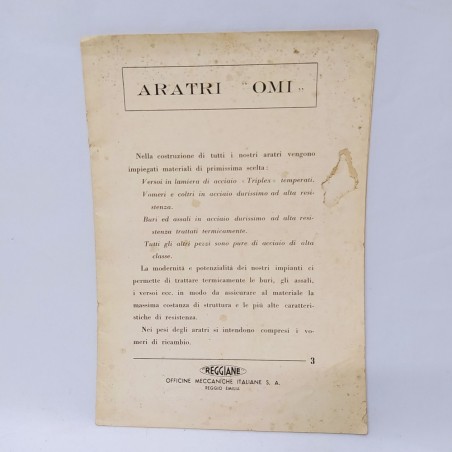 REGGIANE descrizioni aratri e falciatrici OMI. Foro e ingiallimenti