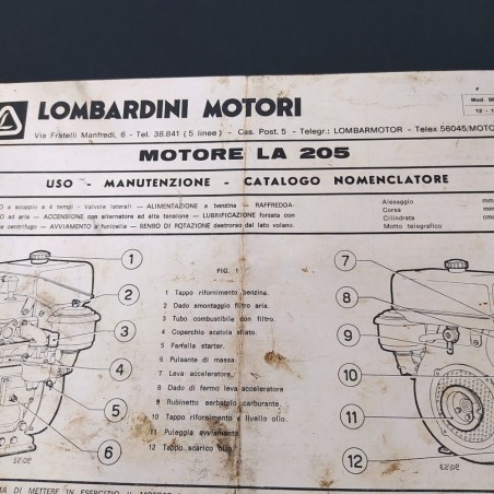 Uno, manutenzione e nomenclatore Lombardini Motori La 205. Macchiato