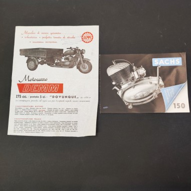 Lotto di 2 depliant opuscoli motocarro DEMM e motore Sachs 150