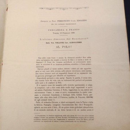 Opuscolo Aeronautica polare Onoranze Prof. Perroncito Edoardo 1899