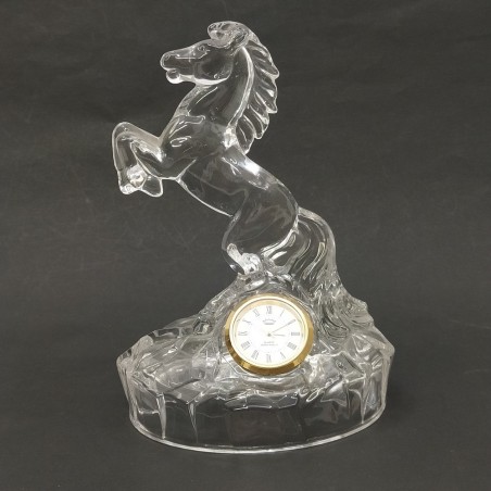 Orologio cavallo in vetro su base ovale, quadrante removibile. Buono