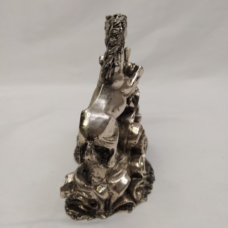 Coppia di cavalli su base decorata bagnatura in argento con alloggio orologio