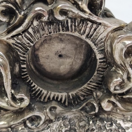 Coppia di cavalli su base decorata bagnatura in argento con alloggio orologio
