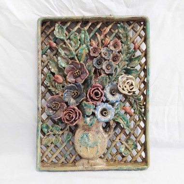 Formella in ceramica Riccardo Gatti Faenza soggetto fiori 29x39 cm