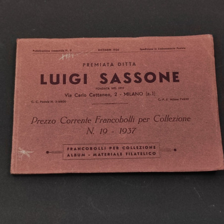 Luigi Sassone catalogo listino francobolli n°19 anno 1937