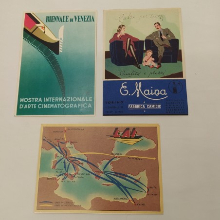 Lotto di 3 Cartoline pubblicitarie Biennale Venezia Camicie Maina Aerolinee LAI