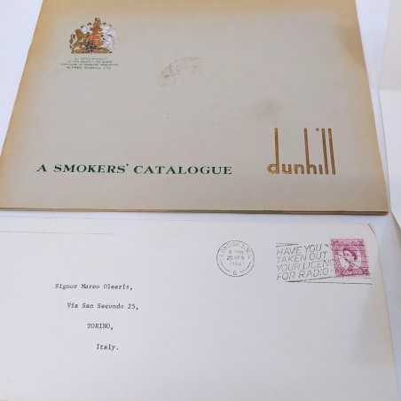 Catalogo Dunhill 1966 e lettera di accompagnamento in inglese Macchie
