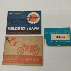 Lotto 3 libretti moto Agusta MV350V, Zundapp 125cc, Sidecar Velorex&Jawa Macchie