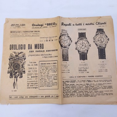 Catalogo generale orologi Beco 1953 per anniversario dalla fondazione Ingiallito