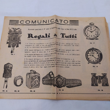 Catalogo generale orologi Beco 1953 per anniversario dalla fondazione Ingiallito