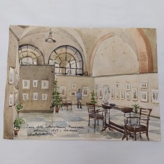 Acquarello Sala dell’esposizione personale autografo Pietro Pagliani 1945 Buono