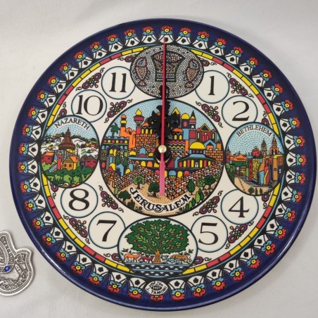 Orologio ceramica Gerusalemme HP J. TAMIMI e portachiavi porta fortuna Inusato