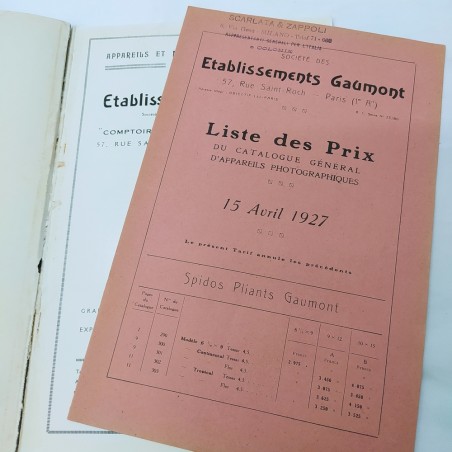 Catalogo prodotti fotografici Gumont 1927 in francese con listino prezzi