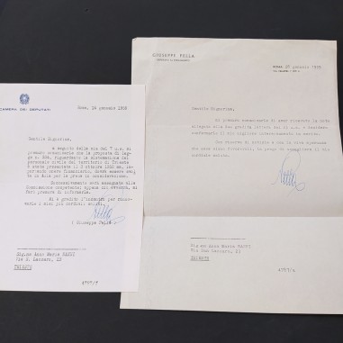2 lettere autografe Deputato Giuseppe Pella 1959 Buono