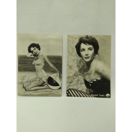 Lotto 2 cartoline autografe (da verificare) Elizabeth Taylor  - Buono