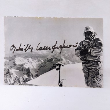 Cartolina autografa scalatore Achille Compagnoni 1955 Buono