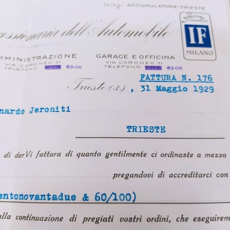 2 fatture concessionaria Lancia-Isotta Fraschini 1928-29 Busta originale Macchie
