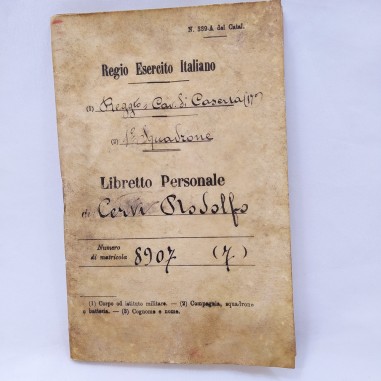 Libretto personale Regio Esercito Italiano di Rodolfo Cervi 1904 Macchie