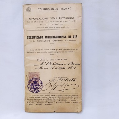 Certificato internazionale di via 1914 Touring Club Italiano Macchie